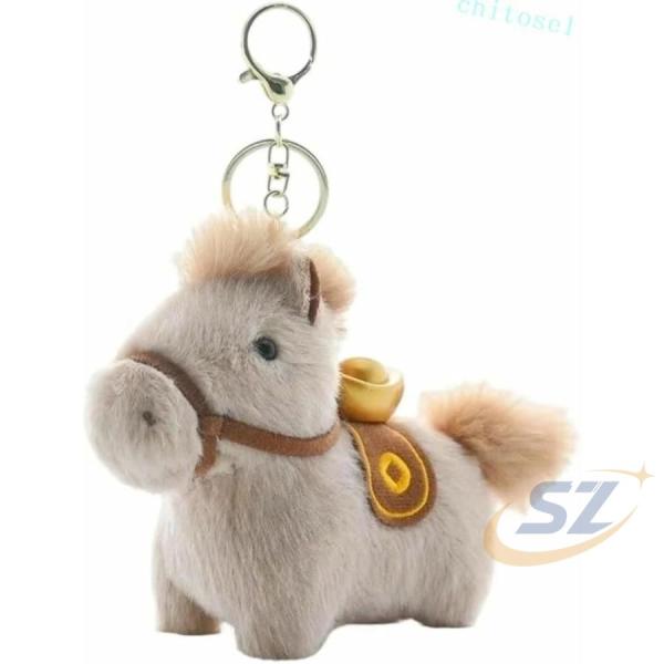 バッグペンダント バッグチャーム 馬 キーホルダー ぬいぐるみ ソフト 車ゾンチーかわいい 2026新年飾り ぬいぐるみ馬 車のキーリング 装飾 アクセサリー