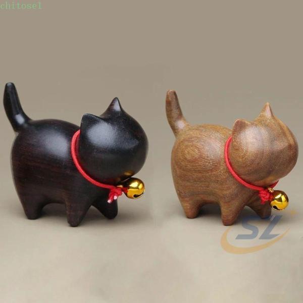 猫の置物 猫用品 招き猫 x 3.3cm かわいい木彫り 木彫り インテリア