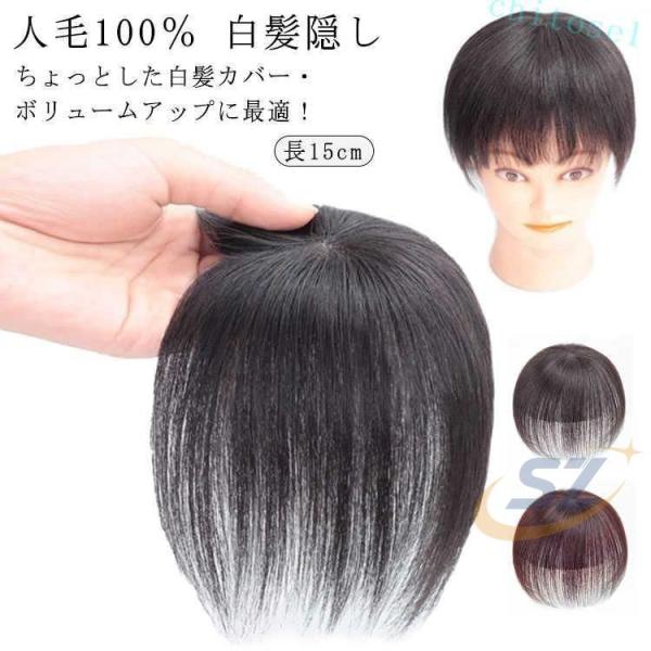 白髪隠し 薄毛対策 部分ウィッグ 人毛100％ 長15cm ヘアピース ウィッグ 部分かつらゾンチーミセス 増毛 つけ毛 女性用 かつら 頭頂部カバー 超軽量 通気性