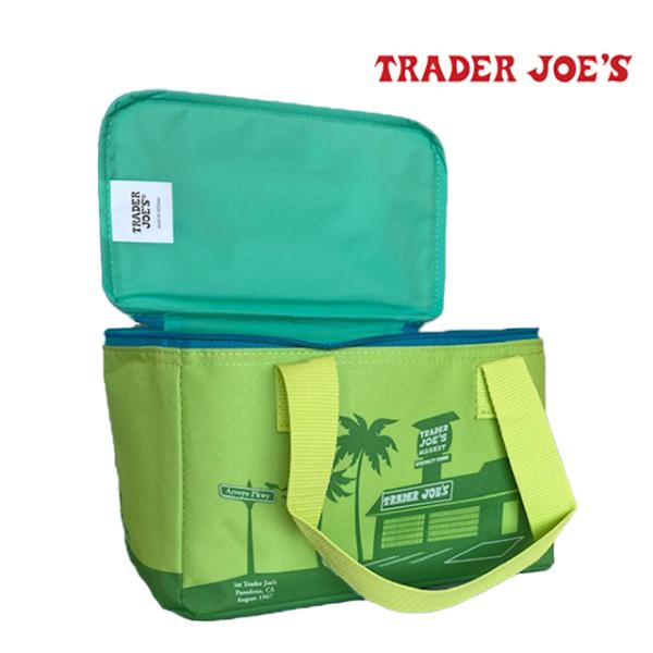 TRADER JOE'S トレーダー ジョーズ ミニ インサレーテッド トート サマー コレクション MINI INSULATED TOTE SUMMER COLLECTION LIME GREEN WITH BLUE ZIPPER