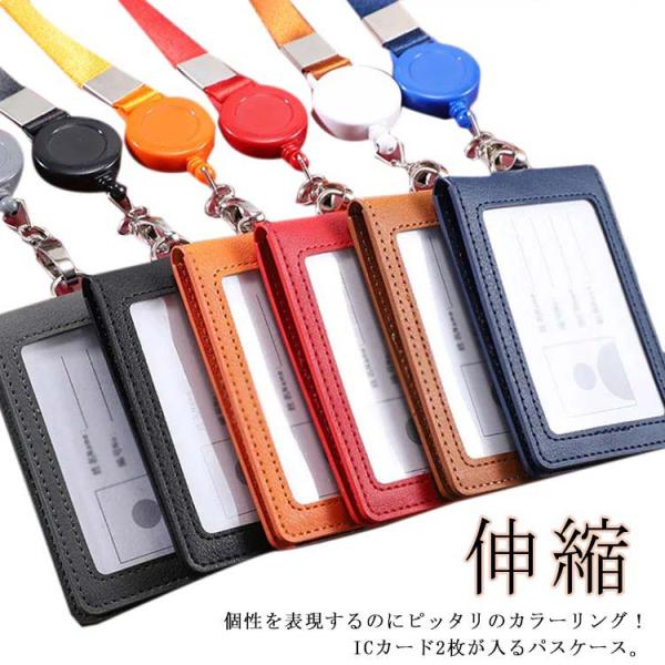 パスケース リール付き 伸縮 定期入れ IDカードホルダー ICカード ネックストラップ 薄型 ２枚切替可能 両面パスケース レディース メンズ シン