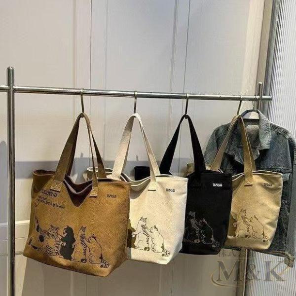 猫 おもしろ 手提げバッグ 全4色 ショルダーバッグ バッグ キャンバス かわいい 大きい 軽量 帆布 ネコ ねこ 猫柄 雑貨 布