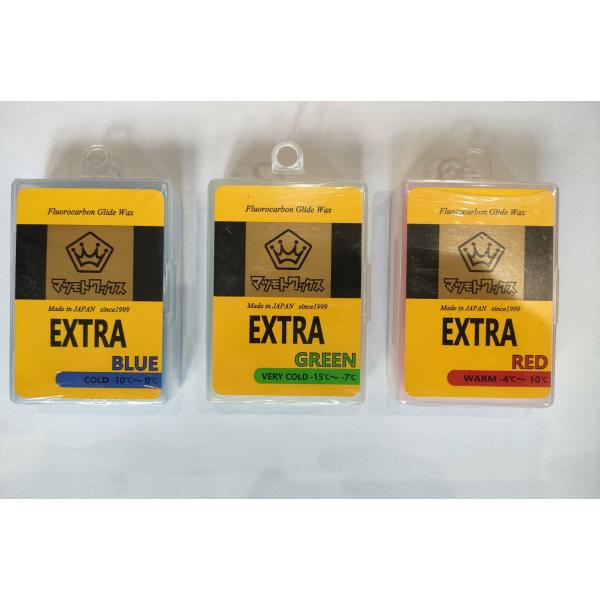 【EXTRA】容量：:55g用途：滑走用WAX撥水効果の高いフッ素加工物を配合。ベースワックスを仕込んだ後に使用すると滑走性・持続性が向上します。・RED / -4〜10℃・BLUE / -10〜0℃・GREEN / -15〜-7℃【RED...