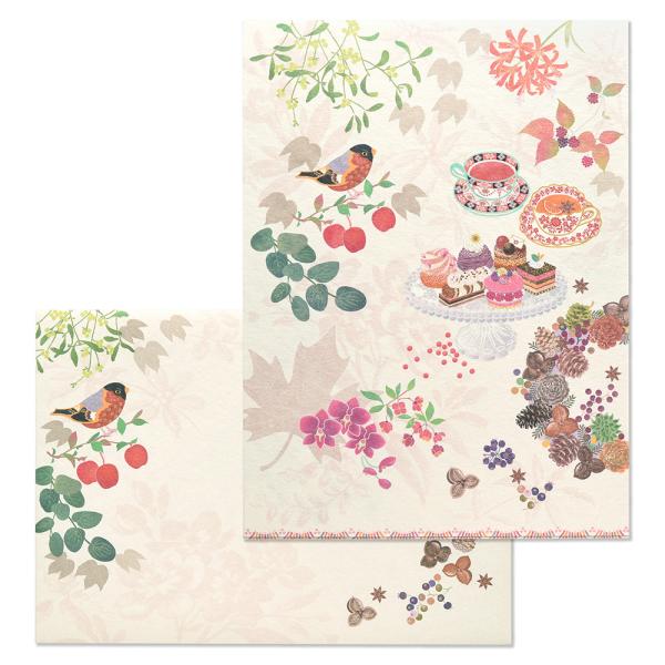 G.C.PRESS　便箋/封筒セット　サンシェール｜スイーツ ケーキ 花 秋 冬 クリスマス 松ぼっくり どんぐり 楓 プラタナス