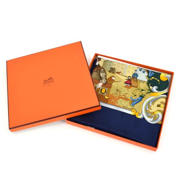 HERMES ネイビー スカーフ 箱付き HERMES エルメス カレ90 スカーフ 大判 大きめ 正方形 シルク