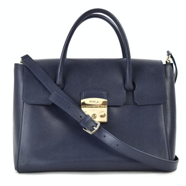 【極美品】FURLA ブラック 　濃紺　ネイビー　フルラ　ハンドバッグ フルラ クロコ型押し ハンドバッグ ダークネイビー レザーバッグ