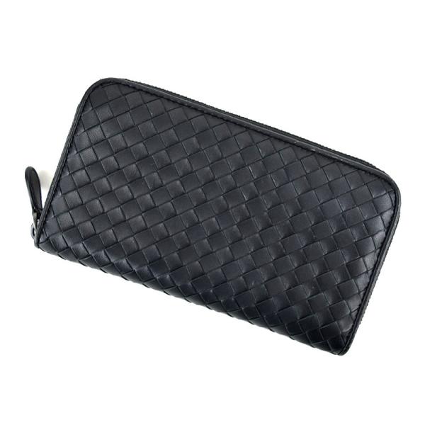 【美品】ボッテガ　イントレチャート　ラウンドファスナー　ダークブラウン　長財布 BOTTEGA VENETA（ボッテガ・ヴェネタ） 中古 長財布ラウンドファスナー