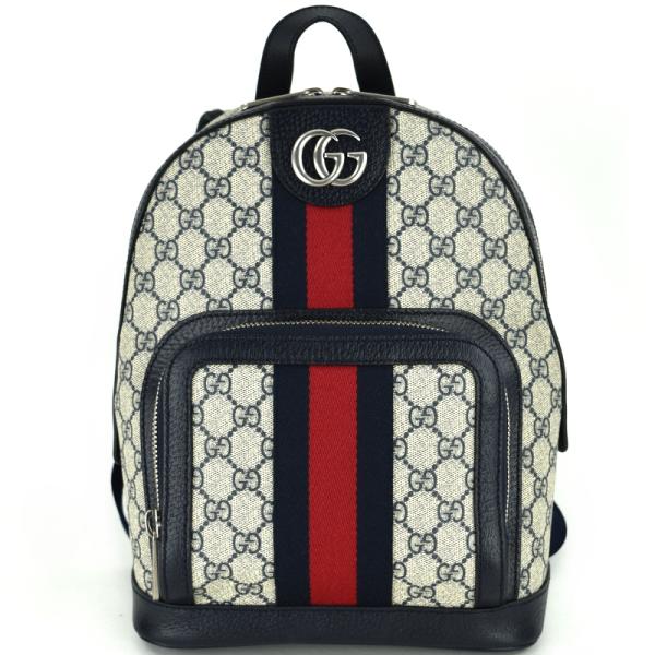 GUCCIオフィディア GGミディアム バックパック　ベージュ＆ブルー オフィディア〕ミディアム バックパック ・ベージュ＆ダークブラウン