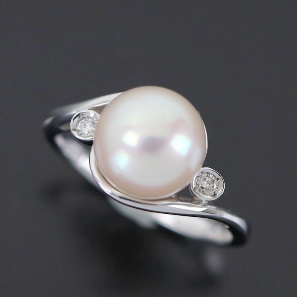 指輪 レディース 18金 花珠真珠 8.7mm ダイヤ 0.04ct 4.2g K18WG 