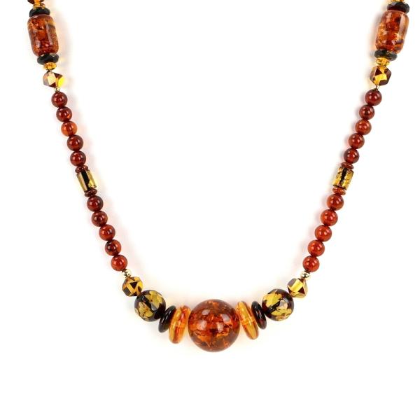 琥珀 ネックレス 85cm ビーズネックレス アンバー ブラウン系 オレンジ