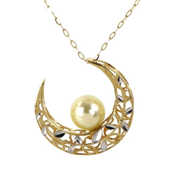 ゴールデンパール ネックレス 18金 K18YG リバーシブル ムーン 三日月