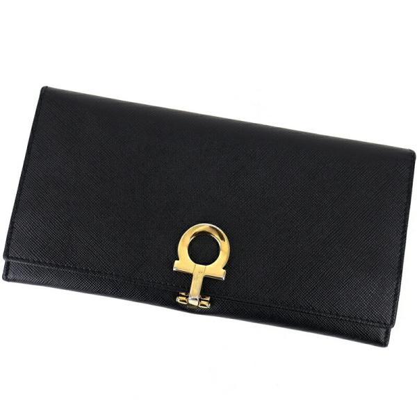 Salvatore Ferragamo サルヴァトーレ フェラガモ ガンチーニ レザーロングウォレット 長財布 ブラック FERRAGAMO（フェラガモ） Salvatore Ferragamo 財布 長財布 ガンチーニ