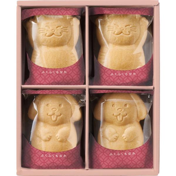 【商品名】 ＨＦＭ12ふくふくもなか4個 【内容】●犬もなか×2、猫もなか×2、あんこ35ｇ×4 【箱サイズ】15×18×4.5cm 【賞味期限】製造日より120日 (表示期限の半分以上) 【商品について】ぽっちゃりとした犬と猫の形がかわい...