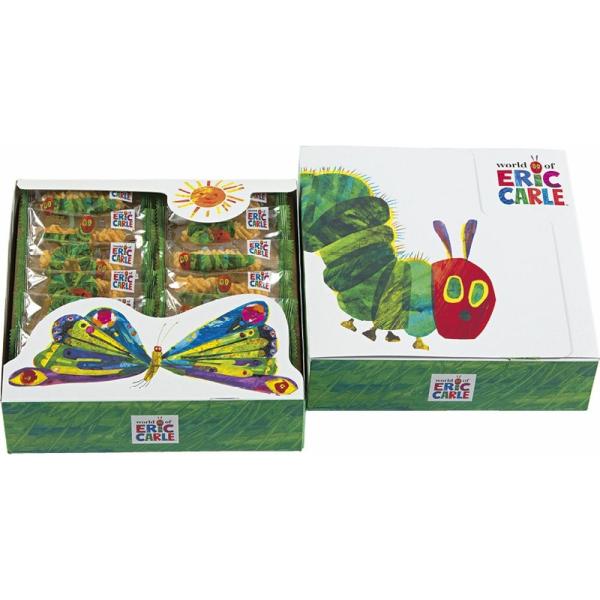 【商品名】 おやつアソート 【内容】ひねり揚げせんべい 個包装 80g  【箱サイズ】21×21×6cm 【賞味期限】常温4ヶ月 (表示期限の半分以上) 【アレルゲン】乳・小麦 【商品について】絵本「はらぺこあおむし」をモチーフにした、お菓...