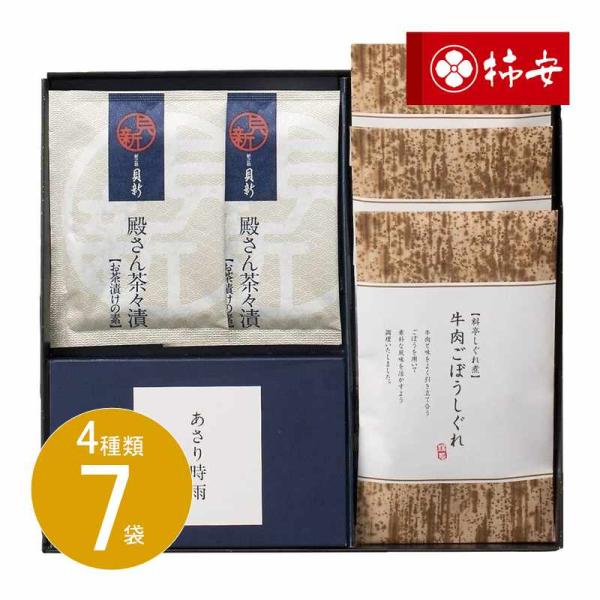 【商品名】 柿安本店・新之助貝新 しぐれ詰合せ 【内容】柿安本店 料亭 そぼろ味噌味合わせ 50g ・新之助貝新 あさり時雨 10g ・新之助貝新 殿さん茶々漬 5g ×各2、柿安本店 料亭 牛肉ごぼうしぐれ煮 50g ×1 【箱サイズ】2...