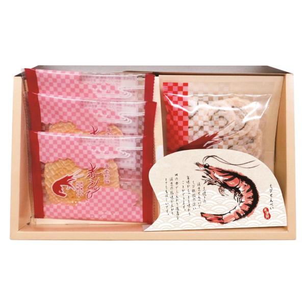 【商品名】 えびせんギフト 【内容】赤えびせんべい 1枚 ×3、えびせん うず巻 10g ×1 【箱サイズ】15.8×26.7×4cm 【賞味期限】常温1年 (表示期限の半分以上) 【アレルゲン】小麦・えび 【商品について】赤えびを使用し焼...