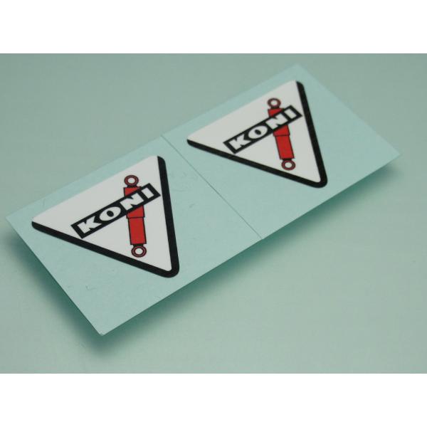 適合車種KONI　リヤショック用ステッカー、色々なバイクにご使用いただけます。サイズは、縦27ミリ・横31ミリです。★装着は安全の為プロショップ整備資格者にご依頼下さい。※送料無料・ポスト投函の為、保証はありません。