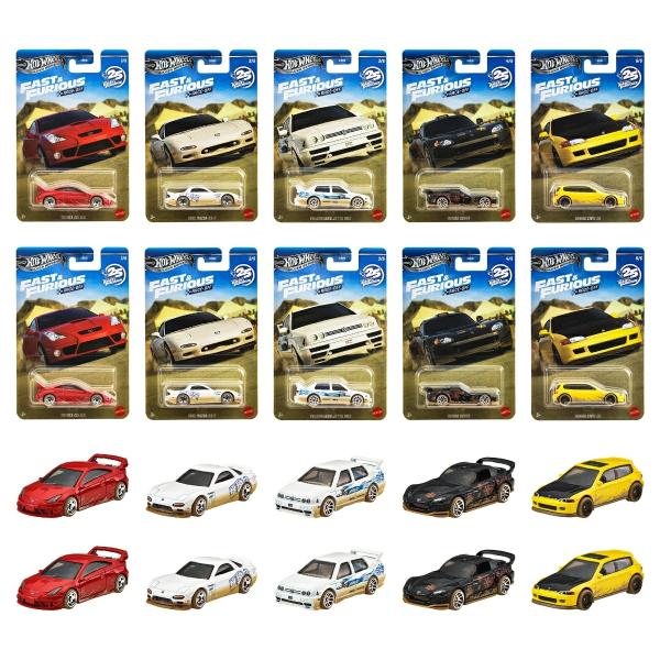 セリカ,RX-7,ジェッタ MK3,S2000,シビック EG ワイルド・スピード テーマ アソート - レースオフ 各2台 計10台セット HNR88-986P Hot Wheels