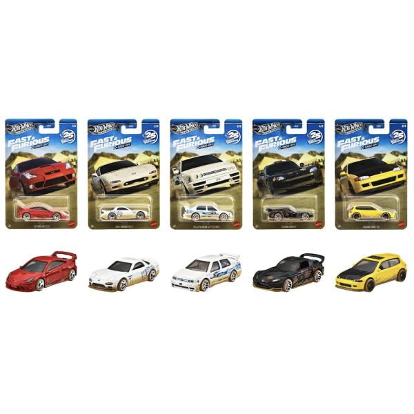 セリカ,RX-7,ジェッタ MK3,S2000,シビック EG ワイルド・スピード テーマ アソート - レースオフ 各1台 計5台セット HNR88-986P Hot Wheels