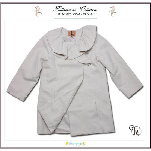 サイズ：100cm 110cm 115cm 120cm 125cm brillamment 美シルエットで暖かなオシャレなクラシカルAラインPコート。お尻まですっぽりと覆うので暖かいです。襟のフリルを重ね上品な英国お嬢様Aラインシルエットは...