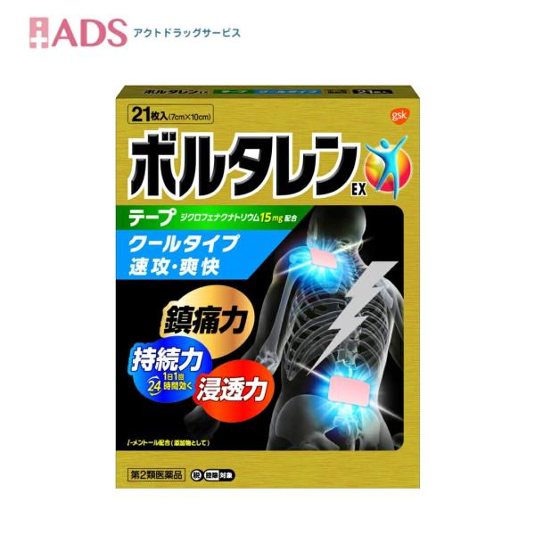 【第2類医薬品】ボルタレンEXテープ21枚セルフメディケーション税制対象鎮痛消炎テープ剤 腰痛、関節痛、筋肉痛、打撲、捻挫