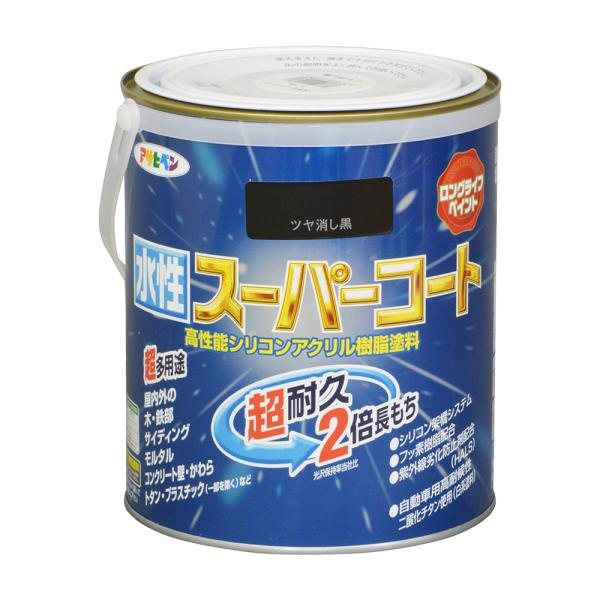 他サイト： 塗料 ペンキ 水性スーパーコート 1.6L ツヤ消し黒 水性塗料 ペンキ アサヒペンの商品画像
