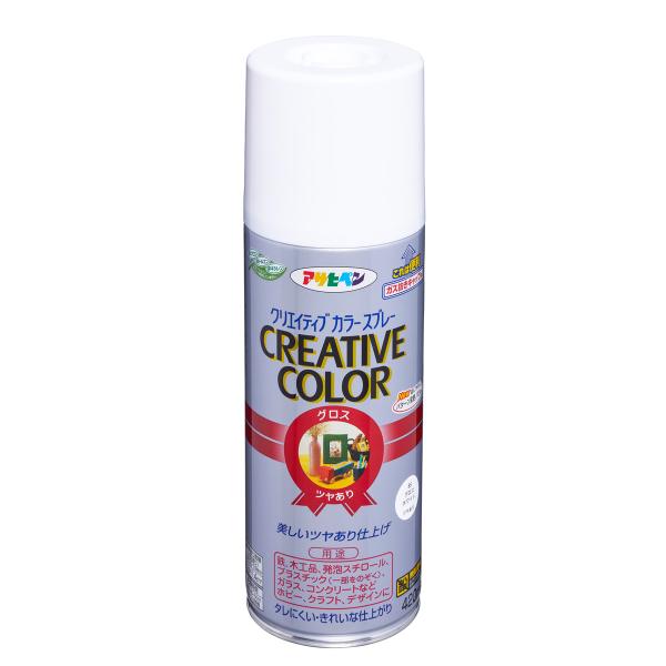 スプレー塗料 クリエイティブカラースプレー グロスホワイト ツヤあり (420ml) 屋外でも使用可 鉄/木 アサヒペン 爆買
