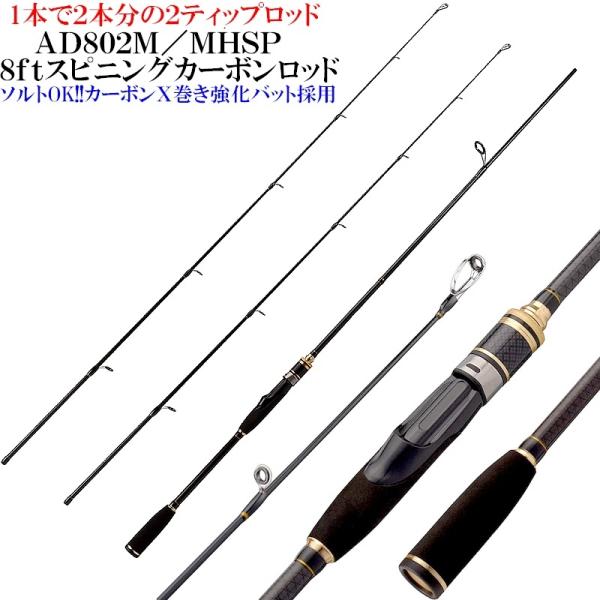 ジギングロッド 釣り竿 カーボン スピニング 2 4m Mh M 1本 で2 本分 の 2チップ