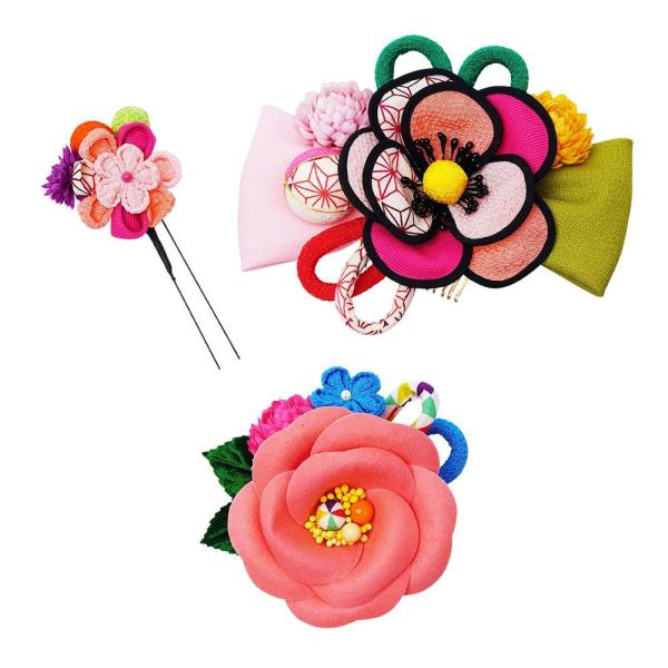 送料無料 レトロポップな和風髪飾りセット 新作 人気 コーム2点 224 056 サーモン Uピン