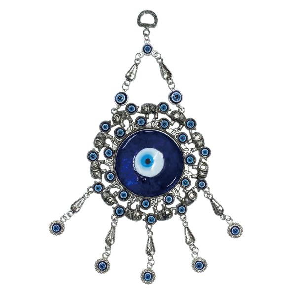・商品名ナザールボンジュー オーナメントサークル 象・サイズ全長：約27ｃｍ横幅：約12ｃｍ重さ：約160ｇナザールボンジュウとは？トルコのお守りで青いガラスに青・水色・白の順番で目玉を描いています。大きな目で視線（邪視）から災いをはねのけ...