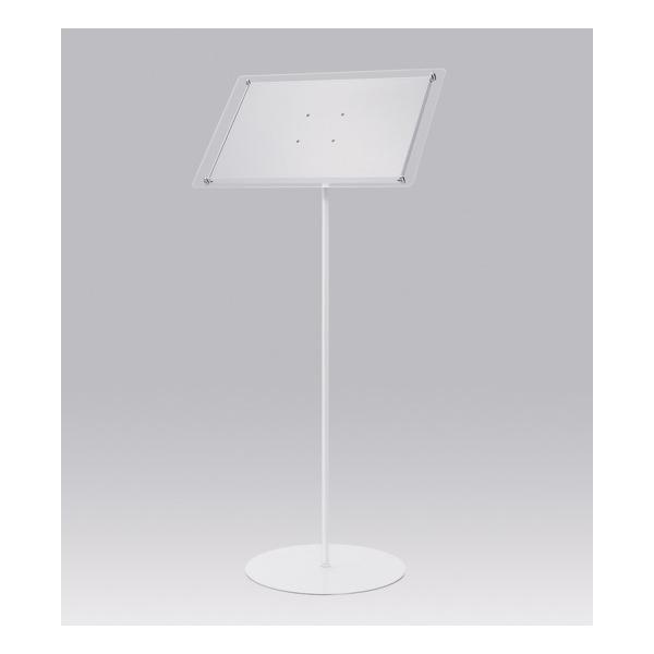 ●おしゃれなスタンドがお手軽価格。●1台でタテ・ヨコ・角度を調整して使えるフロアスタンド。●スライドファイルでポスターの入れ替えが簡単。用紙寸法：A4（210×297）外寸法：362×1129×360有効画面寸法：211×298重量：3.3...