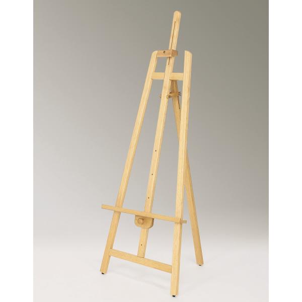 ●A1、B2にぴったりなスタンダードイーゼル。●後脚の閉じ止め機構で安定感UP。＝仕様＝対応サイズ：A2・B2・A1・B1　パネル厚32mmまで本体：木材重量：2.5kg静止安全荷重：8kgまで折りたたみ式