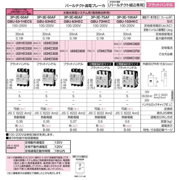 テンパール工業 価格 Gbu 103 1hkc 3p3e 60a パールテクト漏電ブレーカ 30ma 商用側主幹用 U103hkc0630 太陽光発電システム用