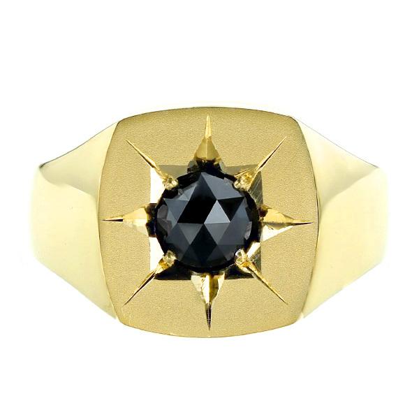 ブラックダイヤモンド メンズリング 印台 1.016ct ローズカット 18金