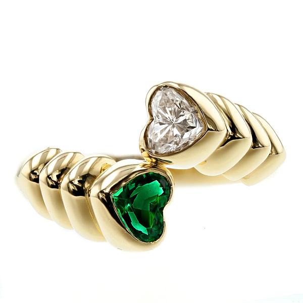 ダイヤモンド エメラルド リング D0.584ct SI2 G / E0.439ct 18金 K18