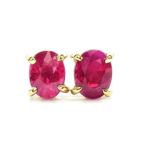 天然ルビー ピアス 0.18〜0.30ct(Total) オーバルカット 18金 K18 保証 