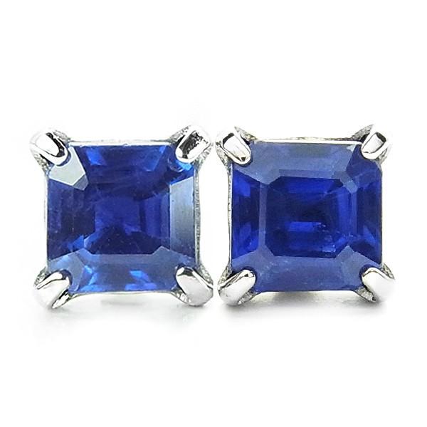 天然ブルーサファイア ピアス 0.4〜0.6ct(Total) スクエアカット