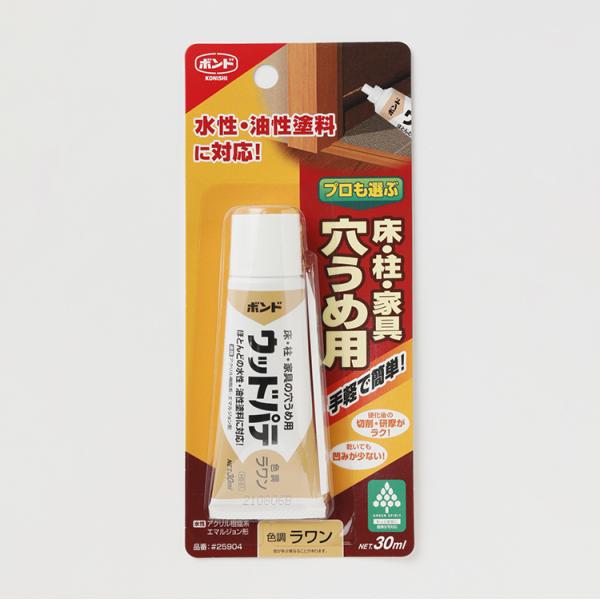メーカー　コニシJANコード　4901490259045型番　#25904商品サイズ　25mm×84mm×190mmカラー　ラワン素材　アクリル樹脂原産国　日本商品内容　用途：床・柱・家具の穴うめに。フローリング床・幅木・階段のひび割れ、キ...