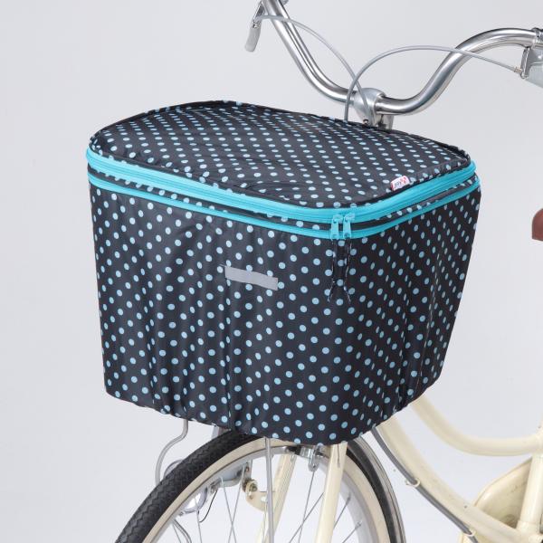 自転車 2段式前カゴカバー ゴム留め式 ブラック/ブルードット KW-540BD フロントバスケットカバー kawasumi 川住製作所