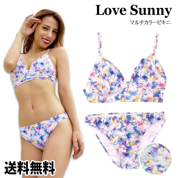 【水着】Love Sunny【送料無料】【返品交換不可】バッククロスビキニ 水着 ビーチ セクシー 盛れる 韓国 タイダイ柄 マルチカラー パステル レディース ビキニ