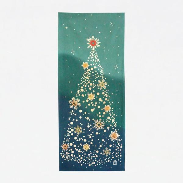 手ぬぐい 聖なる夜 クリスマス 注染手ぬぐい にじゆら 37×90cm クリスマスツリーをモチーフ デザイン 日本製