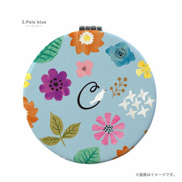 青い花柄 　コンパクト　両面ミラー 　丸い　薄い　軽い　かわいい コンパクトミラー おしゃれ かわいい 丸型 プレゼント ミニ 軽い 軽量