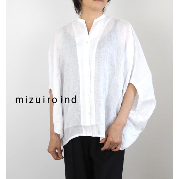 mizuiroind（ミズイロインド） リネンコクーンブラウス スタンドカラー
