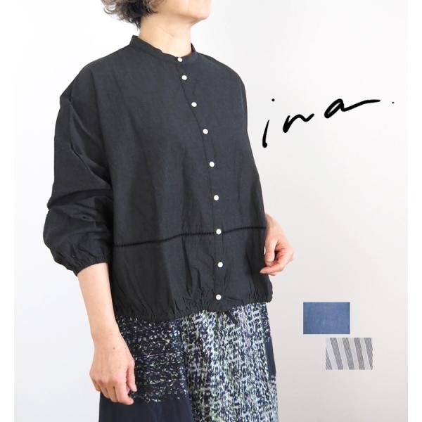 ina イナ ハシゴレース バンドカラーブラウス レディース 255334