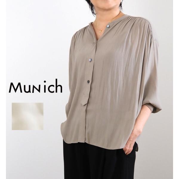 Munich ミューニック リブカフス バンドカラーブラウス レディース MN262T02