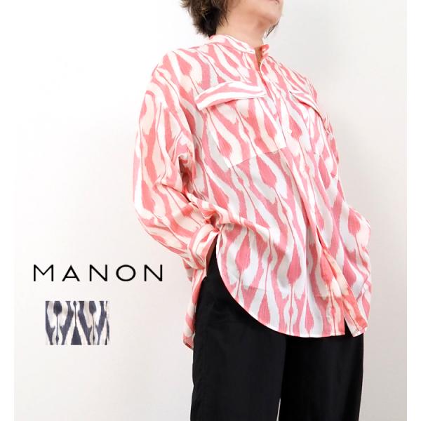 MANON マノン バンドカラーチュニックブラウス バティックプリント レディース mnn-sh-269