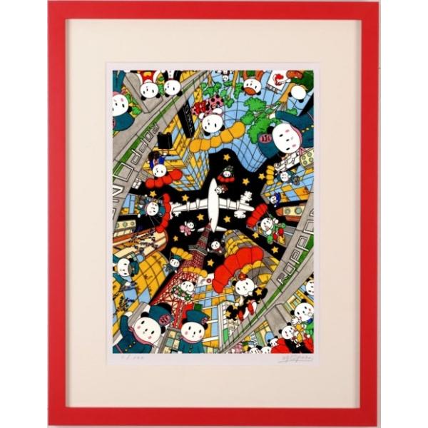 現代アート「4匹の仲良しパンダ」（未来絵画） 村上隆 パンダの親子「幸せ～」 | 絵画など美術品の販売と買取