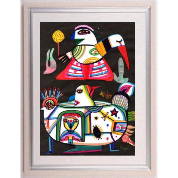 秋永清二 洋画 絵 ミクストメディア 絵画 絵 プレゼント 鳥の潜水艦 コラージュ 額付き インテリア プレゼント 新築祝い 開店祝い Akinagaseiji Torinosennsuikann アートギャラリーモトカワヤフー店