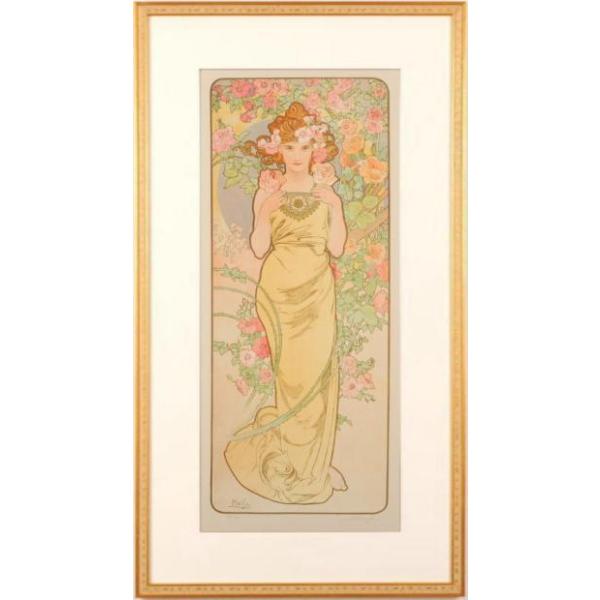 Y【中古品】アルフォンス・ミュシャ 　バラ　ローズ　　薔薇　額縁 楽天市場】【送料無料】絵画□ミュシャ□薔薇 ローズ□選べる額縁