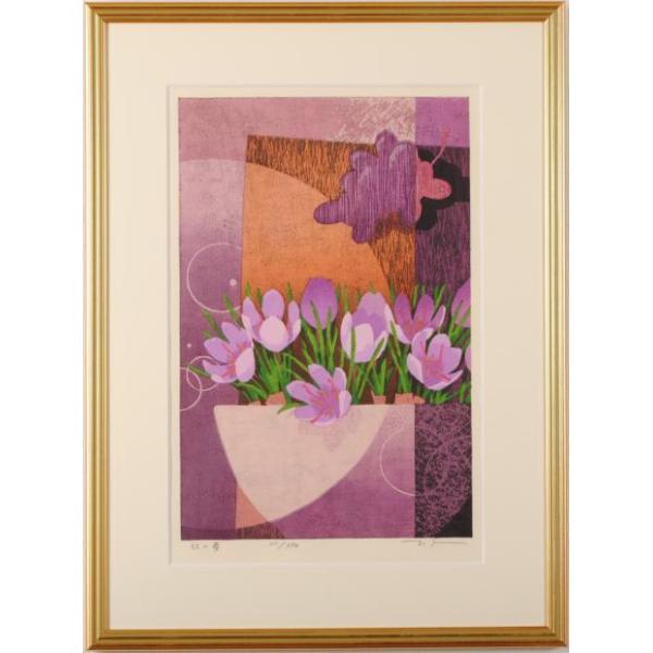 本荘正彦 花 絵画 サフラン インテリア 木版画 秋の夢 プレゼント